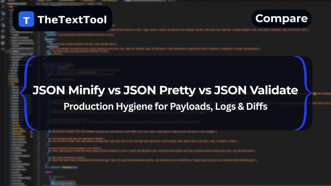 JSON Minify vs JSON Pretty vs JSON Validate — Production Hygiene for Payloads, Logs & Diffs