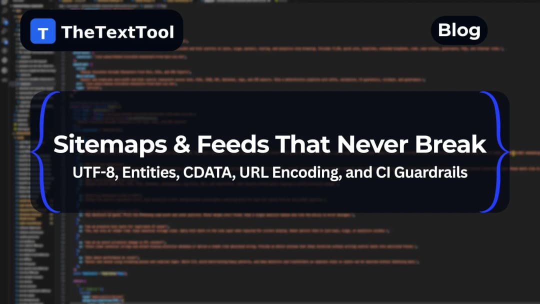 Sitemaps & Feeds That Never Break — UTF-8, Entities, CDATA, URL Encoding, and CI Guardrails