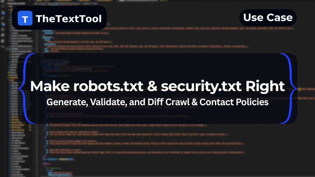 Make robots.txt & security.txt Right — Generate, Validate, and Diff Crawl & Contact Policies